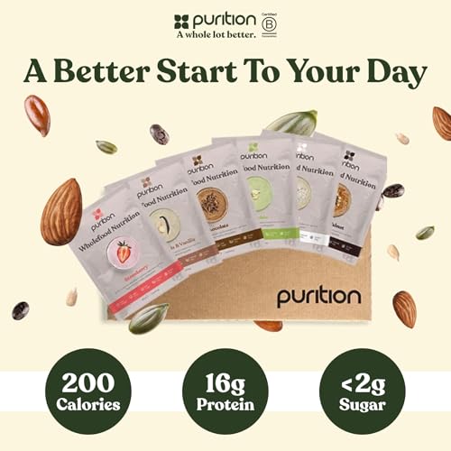 Purition Original Starter Pack | Premium Wholefood Sachets for Healthy Breakfasts, High Protein Powder for Keto Shakes and Smoothies with Only Natural Ingredients for Weight Loss | 14 x 40g sachets