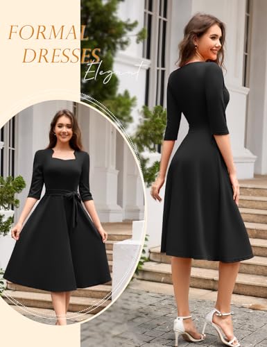 HomRain Women's Cocktail Formal Dresses Elegant Wedding Guest A-Line Graduation Tea Party Modest Prom Church Dress3