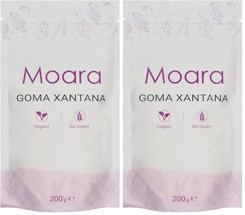 Moara Goma Xantana en Polvo 200g | Sin Gluten, Vegana, Natural | Espesante Alimentario Keto para Pan, Repostería, Helados, Salsas, Batidos y Cosmética (Paquete de 2)