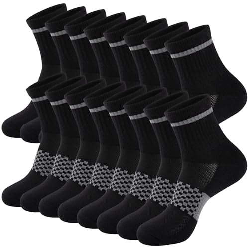 COOVAN Mens Atheltic Quarter Socks Cotton Thick Cushioned Moisture Wicking Running Sports Work Socks(8 Pairs)