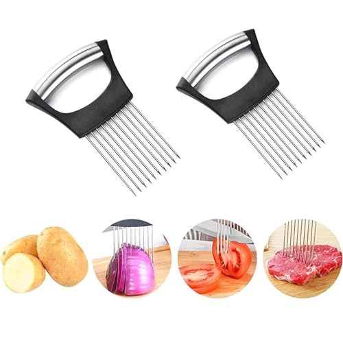 2 Pcs Onion Slicer, Onion Cutter, Onion Holder, Tomato Slicer, for Food Slicing Helper Kitchen Gadget Onion Cutter Slicer Vegetable Tools for Chopping Grating Fruit Assistant