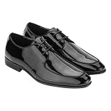 Bottega del Sarto Scarpa Derby da Smoking in Pelle Verniciata Nera con Suola in Cuoio Sartoriale, 43