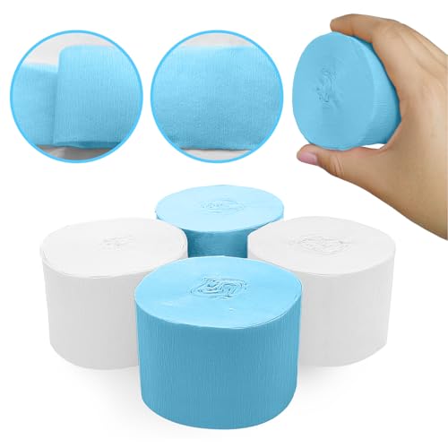 Image of 4 Crepe Paper Streamers Rolls, 328ft Pack of Blue and White Crepe Paper for Boys Birthday Bachelorette Party Bridal Baby Shower Winter Holiday Party Decorations Supplies (1.8 inch x 82 ft /Roll)