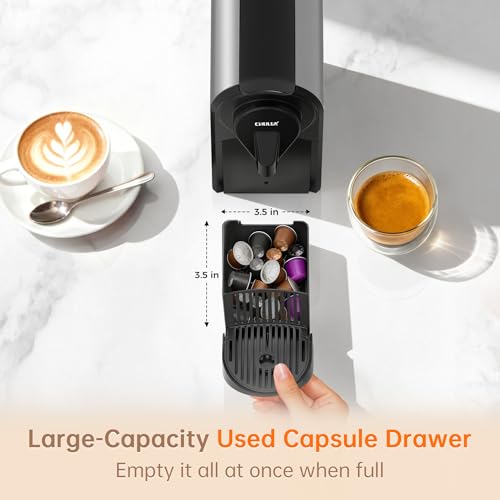 Image of CHULUX Bafe-Pro Espresso Maker for Nes Pod, 20 Bar High Pressure Pump, Gray | 1400W Rapid Heating, Espresso Lungo Buttons, Used Capsule Drawer, Auto-Eject System, 24oz Removable Reservoir, Mini Footprint