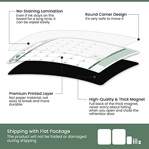 Alezel Magnetic Calendar For Refrigerator, Greenery Dry Erase Fridge Calendar Set (3 Boards) - Monthly & Weekly Planner Whiteboard, Shopping List White Board, 3 Markers + Eraser #TOP4