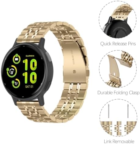 Oanux 20mm Metal Bracelet Compatible with Garmin Vivoactive 5 Watch Bands/Vivoactive 6/Venu Sq 2, Quick Release Stainless Steel Wristband Strap for Forerunner 55 165/Approach S50 S44 Women Men