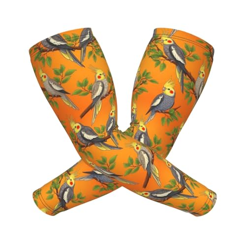 VAFZASC Fashion Arm Sun Sleeves Yellow Parrots Tree Orange UV Protection Cooling Compression Sleeves for Men Women Summer Driving Cycling