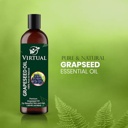 Image of VIRTUAL Organic Grape Seed Oil - 100% Pure, Cold-Pressed, Non-GMO Ideal for Hair Growth, Skin Tightening, Massage, Face Oil,Hair Care, Skin Moisturizer (100 ml)