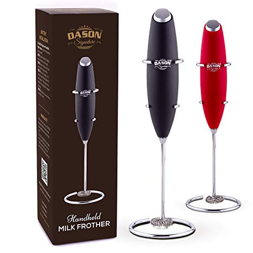 Hand MILK FROTHER - drink mixer portable Electric mini foam maker with stainless whisk - accessories for bulletproof coffee, cappuccino, latte, frappe, matcha - battery operated milk foamer (Black)