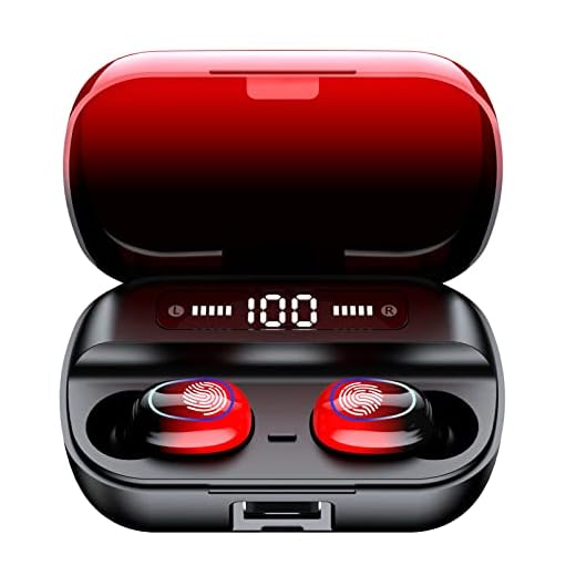 Bluetooth Earbuds Wireless Ear Buds Touch Control Wireless Earphones with HiFi Stereo Audio, Noise Reduction, IPX7 Waterproof Headphones, LED Charging Case, Built-in Mic for Sport/Work/Travel Red