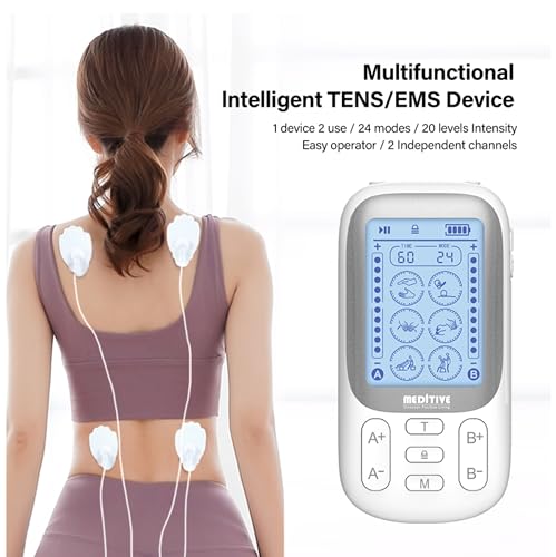 Image of MEDITIVE 24 Modes Tens Unit Rechargeable Pain Relief Electric Pulse Impulse Body Massager Machine, Grey