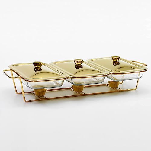 WOTZOV Juego de bufé con Plato Caliente Dorado de Acero Inoxidable para Catering, Juego de Plato Caliente de tamaño Completo para Fiestas, Banquetes y cenas.