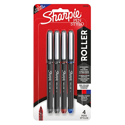 SHARPIE Assorted Roller Ball Pen |Smudge Proof Ideal for Regular Office Usage |Stationery Items | Needle Point (0.5mm) |Pack of 4