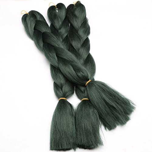 Original Jumbo Braids Hair Extension Pure Solid Dark Green Color 3Pcs 24Inch 100G/Pc For Twist Box Braiding Hair (Dark Green) #TOP2