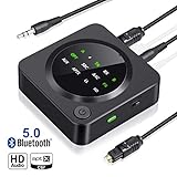 ✅【Chip CSR8675,Bluetooth 5.0】El adaptador bluetooth 5.0 en comparación con Bluetooth 4.2, Bluetooth 5.0 es 2 veces más eficiente y la distancia de transmisión ha aumentado 4 veces en comparación con Bluetooth 4.2. Es compatible con aptX HD (calidad de audio HD) y aptX LL (baja latencia) y la conexión es más rápida y estable. De esta manera, puede ver televisión / películas / videos y disfrutar de audio de alta definición en perfecta sincronización.