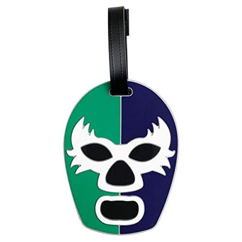 By Mexico Lucha Libre Wrestling Mask Luggage Tag, Verde y Azul M&aacute;scara Lucha Libre