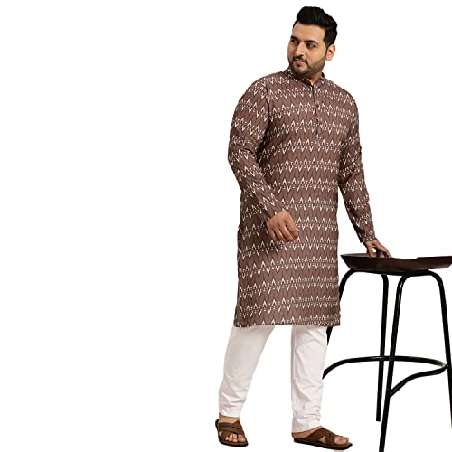 Image of SOJANYA Plus (Since 1958) Men's Cotton Linen Long Kurta | Ethnic Motif Printed for Navratri, Garba & Puja