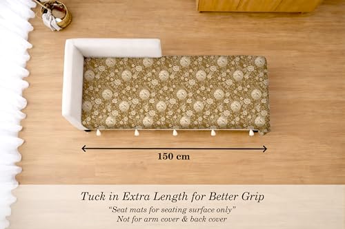 Image of Cloth Fusion Quilted Sofa Cover Seat Mat 2 Seater Chaise, Floral Toile | Reversible Jaipuri Print, 150 cm, Seat Cover Only, Decorative Tassel Edging With A Spare, Easy Tuck-In Hold, Not Anti-Slip