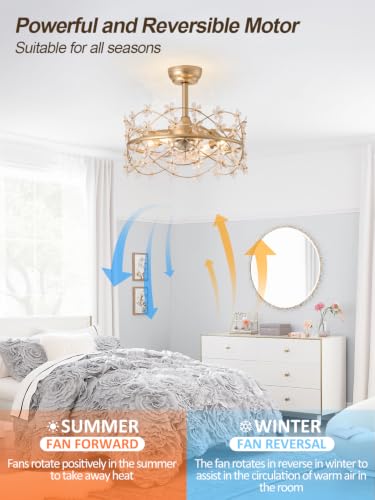 Image of 20 inch Gold Fandelier Ceiling Fans with Lights, Flower Chandelier Ceiling Fan