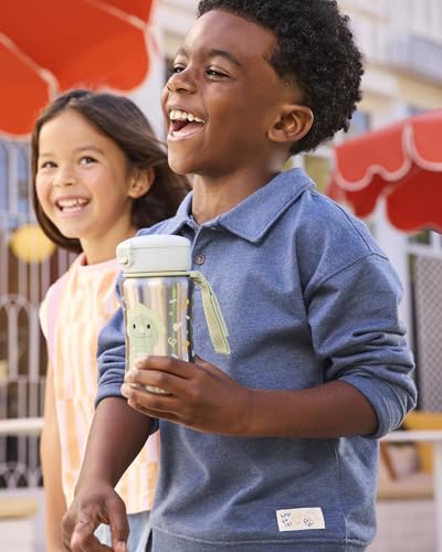 Image of Skip Hop Toddler Sippy Cup with Straw, BPA-Free, Holds 12 oz. Stainless Steel Straw Bottle, Besties Squad, Dino