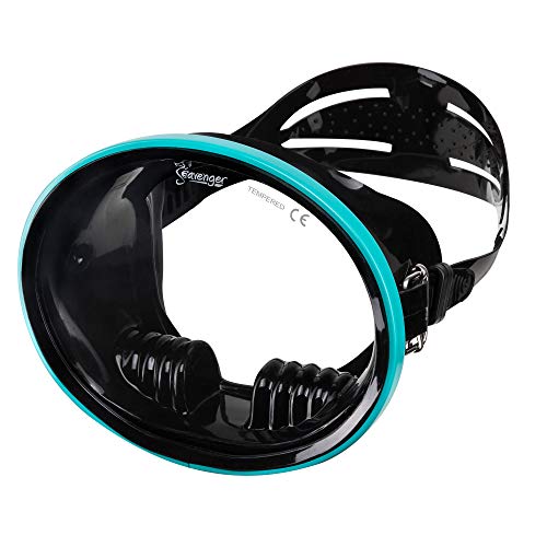 Seavenger Hydra Retro Oval Snorkeling Dive Mask (Black Silicone/Teal) #TOP5