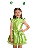 Manyakai Traje Extraterrestre Alien de Brillante para Niñas Vestido sin Mangas con Diadema Espacial Disfraz de Guerrera Cuadrilla Galáctica Disfraz Soldado del Espacio Verde 11-12 años