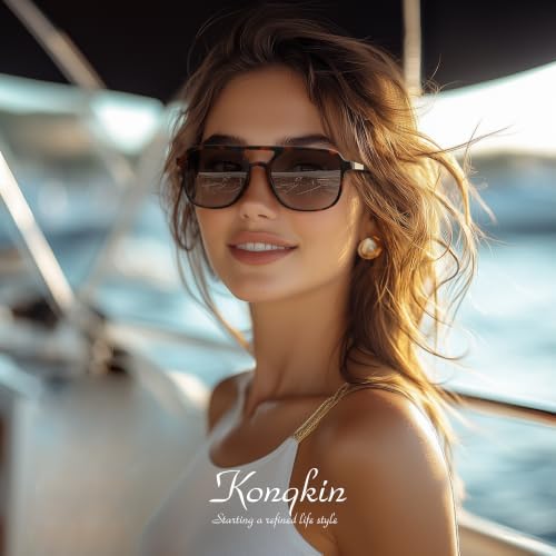 konqkin Retro Aviator Sunglasses for Women Men,Trendy Polarized Sun Glasses - 1