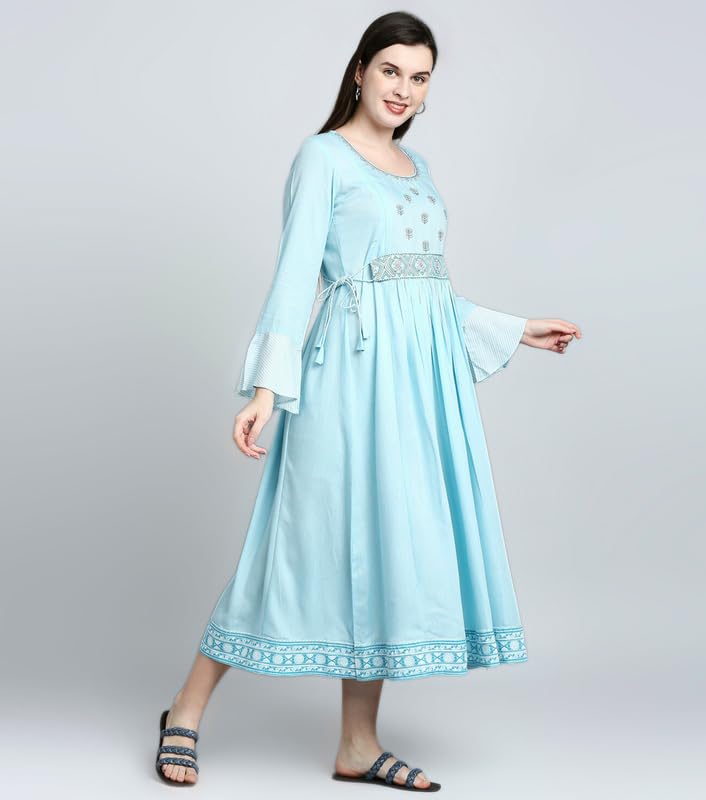 True Shape Maternity Dresses for Women Cotton | Stylish Feeding Anarkali Kurta with Dual Nursing Zippers in Viscose Rayon for Pre & Post Partum(TSEF-228-XL, Sky Blue) 2