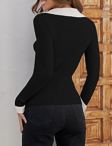 Image of ZESICA Fall Sweaters for Women 2026 Long Sleeve V Neck Ribbed Knit Pullover Tops Casual Slim Fit Basic Tee Shirts