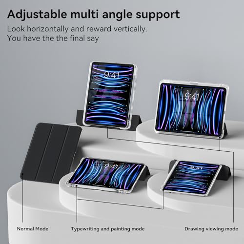 Image of JKSML Case for iPad Air 13 Inch M3 /M2 (2025 /2024) /iPad Pro 12.9 inch 6th /5th /4th Gen (2022 /2021 /2020) with Pencil Holder,2 in 1 Removable Clear Back | 2nd Gen Pencil Charging | Auto Sleep /Wake, Black