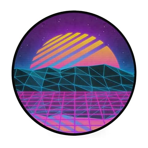 Round Area Rug Non-Slip Carpet Vaporwave Purple Rugs Circle Rugs 3 Feet Rugs Soft Mats Machine Washable Floor Mat for Living Room Bedroom Nursery Room Home Decor Cover