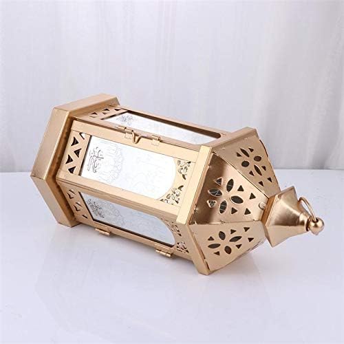 Eid Storm Lamp Moon and Stars Pattern Iron Ramadan Lantern Portable Light Decorative Crafts Party Props