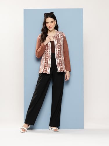 Image of Aarika Womens Winter Wear Maroon Colour Geometric Woolen Cardigan