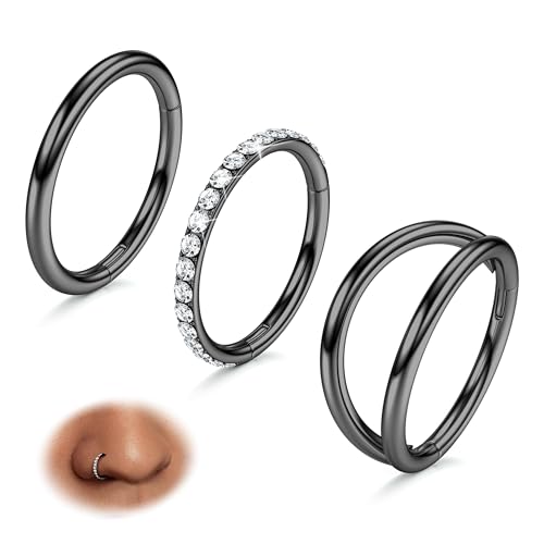 316L Stainless Steel 16G 8mm Black Nose Rings Hoops Septum Ring for Women