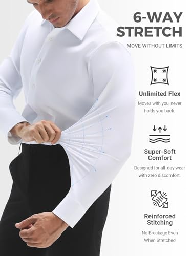 Men's Dress Shirts, TriProof Stretch Iron-Free Shirts Long Sleeve Button Down Wrinkle Free Casual Business Shirt2
