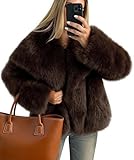 ZESICA Women's 2025 Fall Faux Fur Coats Long Sleeve Fleece Jacket Lapel Fluffy Shaggy Warm Outerwear Winter Clothes, Brown, Small