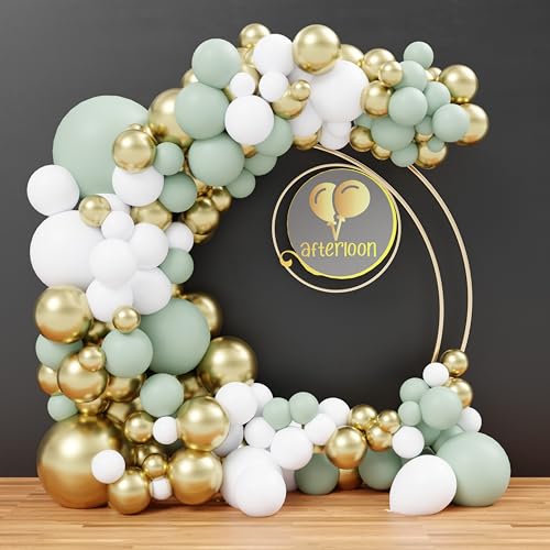 Image of AFTERLOON Biodegradable Natural Rubber Latex 138pcs Sage Green Different Sizes 18 inch 12 inch 10 inch 5 inch Plastic-Free Alternative Balloon Garland Arch Kit perfect for Decor, Graduation, Baby Shower, Wedding