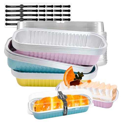 Mudoulu 30 Pièces Barquettes Alimentaires en Aluminium avec Couvercles, 200ml Mini Moules à Pain Jetables avec Couvercle, Moules à Muffins pour Cuisson,...