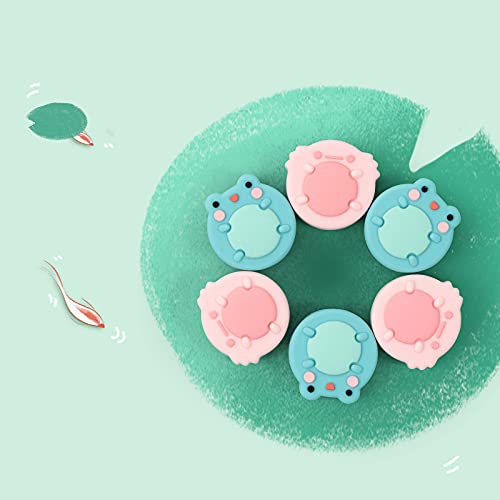 Geekshare Cute Animal Theme Silicone Joycon Thumb Grip Caps,Compatible With Nintendo Switch / Oled / Switch Lite,4Pcs -- Frog & Axolotl #TOP1