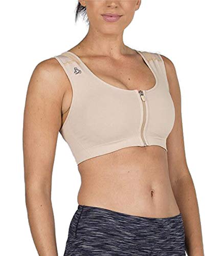 ALIGNMED Women's Zipper Posture Sports Bra | Support, Posture Corrector | Improve Shoulder Alignment, Body Strength | Workout, Fitness Bra for Enhanced Breathing | Pain Relief | Nude/Beige, Medium