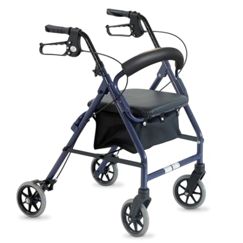 REMEDIA ONE - Rollator Deambulatore per Anziani 2 Ruote Piroettanti 2 Fisse - Deambulatore con Seduta Imbottita, Schienale e Cestino Porta Oggetti