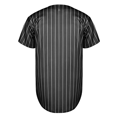 Mesospero Blank Baseball Jersey For Men, Button Down Plain Short Sleeve Hipster Hip Hop T Shirts White Black Red Yellow Orange（Black-Stripes,Large #TOP2