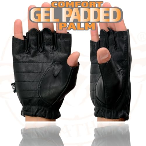 Image of Milwaukee Leather SH198 Men's Black Flame Embroidered Fingerless Gloves with Gel Palm | Padded Comfort; Vibration Relief; Flame Embroidery