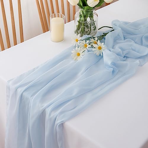 CHUQING Chiffon Tischläufer Hochzeit Tischdeko Stoff Tischdecke Hellblau – Ansicht 4
