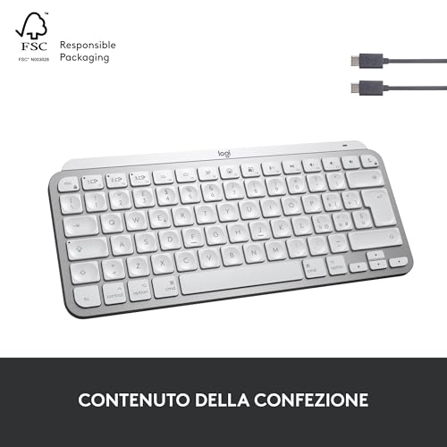 MX Keys Mini for Mac - Tastiera wireless minimalista, compatta, Bluetooth, tasti retroilluminati, USB-C, compatibile con MacBook Pro, MacBook Air, iMac, iPad, Italiano QWERTY - Grigio claro - Tastiera gaming - Immagine 10