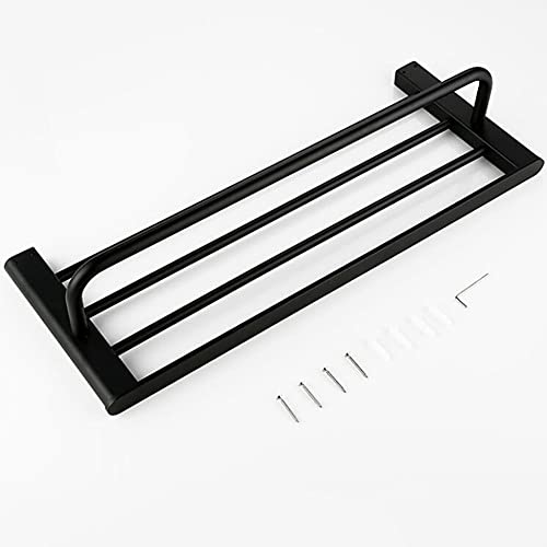 Porte-serviettes mural pliable noir mat étagère de bain 60cm de long