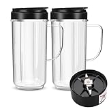 UBYNID 2 Pack Magic Bullet Blender Cups, Tall 22oz Cup with Flip Top To-Go Lid & 4 Fins Cross Blade Blender Replacement Parts, Replacement Cup Mug with Handle Compatible with Magic Bullet 250w MB1001
