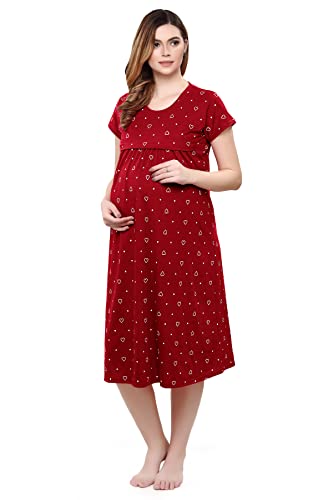 Image of TIGYWIGY Women's Cotton Printed Knee Length Maternity /Feeding /Nursing Nighty