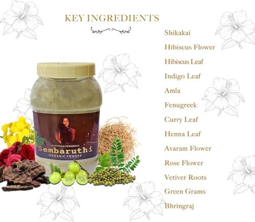Sembaruthi Shikakai Organic Hairwash Powder (500g) – Goodness of Bhringraj, Amla, Hibiscus, Avarampoo for Hair suits Men, Women | Paraben Free | Traditional method