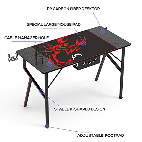 EUREKA ERGONOMIC EE Gaming Desk Office Desk Computer Desk Home Table 47 Inch Desk with Mouse Pad Headset Hook Cup Holder Controller Stand, Black